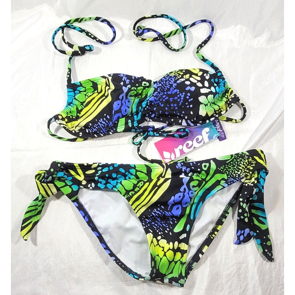 Reef Brand Women's 2pc Bikini Swimsuit - Black Multi Color - Size Small